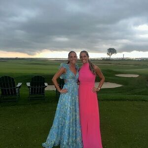 Blue ruffle tiered floral cut out chiffon gown Mac Duggal